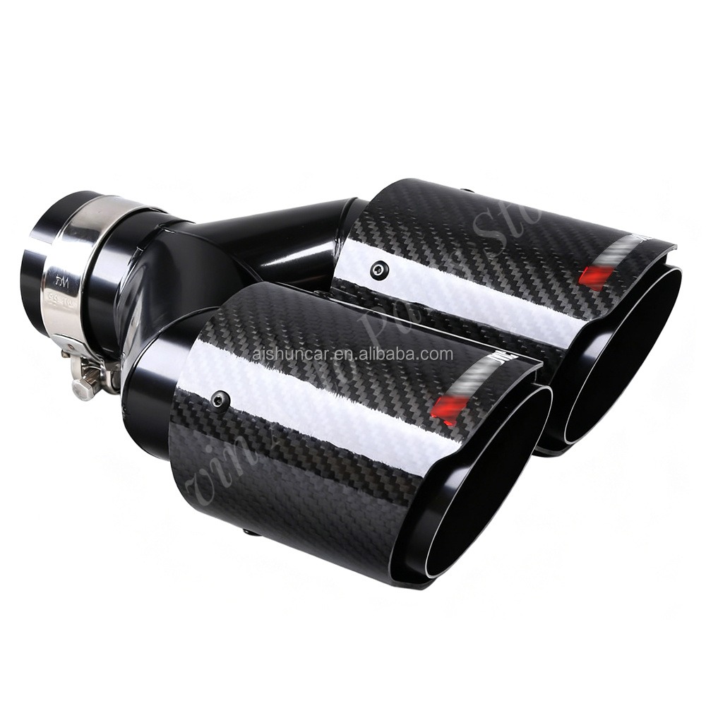 Exhaust Tips Dual Outlet Carbon Fiber 63Mm - Ujung Knalpot Ganda Universal, Bentuk Y,