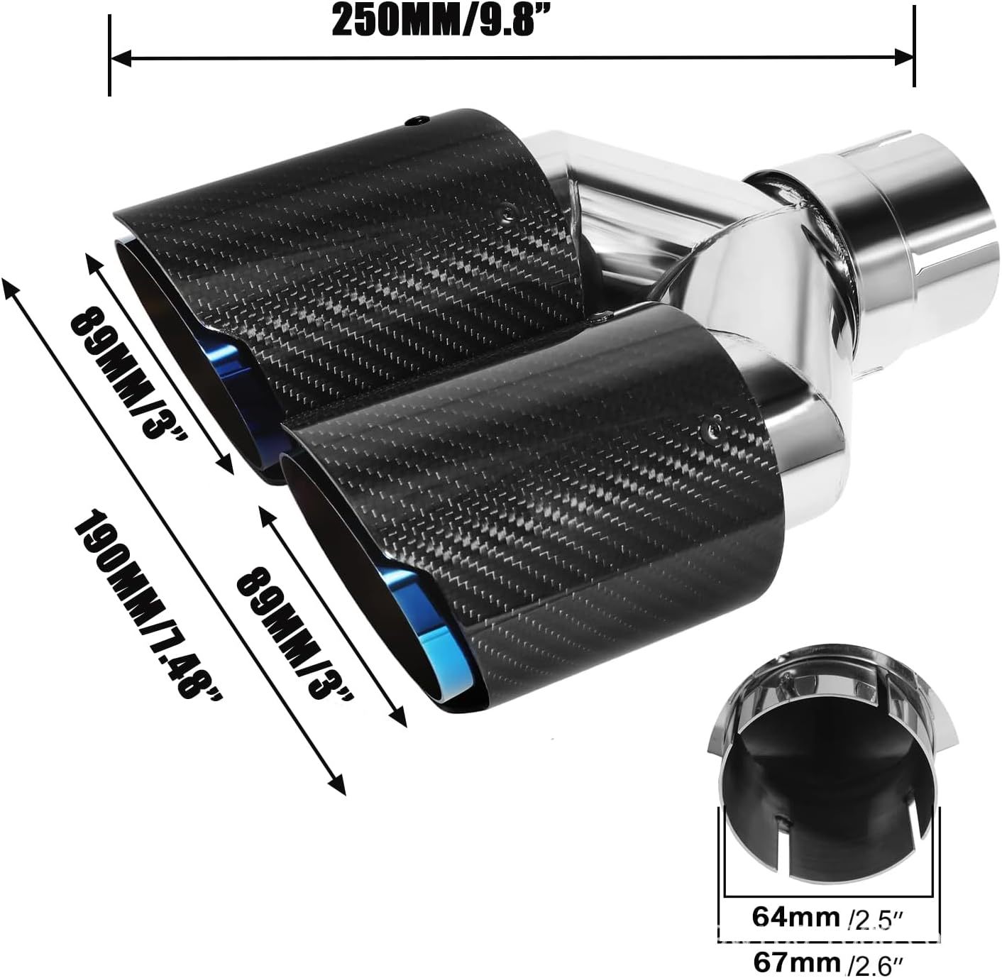 Sistem Knalpot Mobil Tipe Y, P - Exhaust Tips Dual Outlet Carbon Fiber 63Mm ulasan dan harga